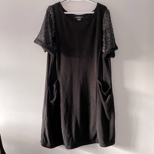 Michel Studio Black Sequin Arm Fleece Dress with pockets